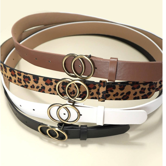 Double O Buckle Vegan Leather Belt Off White - Picture 4 of 5